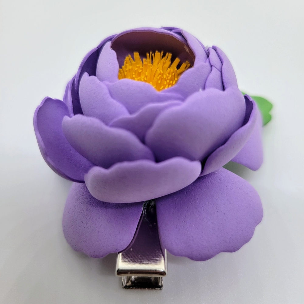 Flower Hair Clip Toddler Girls Party Birthday Unique Purple Peony Floral Soft - Picture 4 of 5